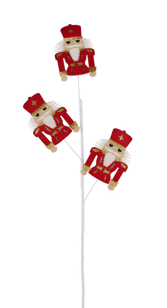30" Felt & Fabric Nutcracker Spray – Red & Gold Christmas Pick | XP018824 - White Bayou Wreaths & Supply