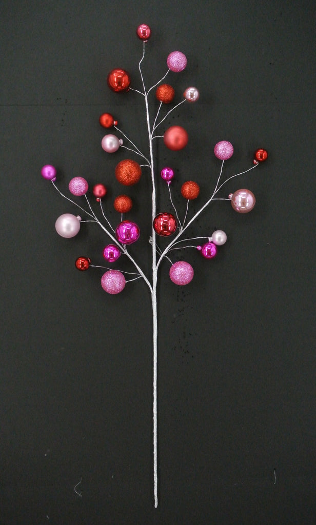 30" Glitter Mixed Ball Spray – Pink, Fuchsia & Red Christmas Stem (40339 - PKBTYRD) - White Bayou Wreaths & Supply
