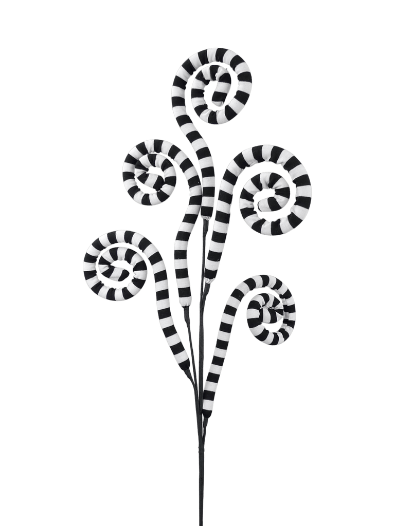 30 - Inch Black and White Fabric Stripe Spiral Curly Spray – Whimsical Christmas| 56533BKWT - White Bayou Wreaths & Supply