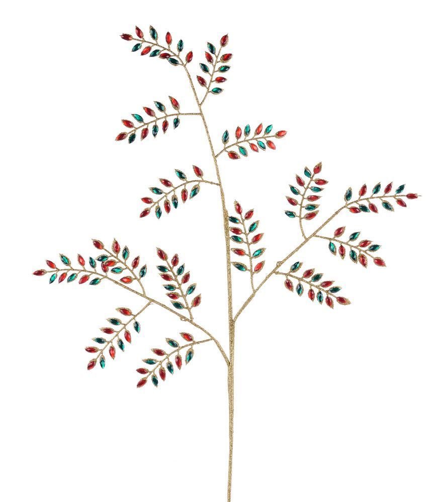 30"L Diamond/Glitter Leaf Spray Gold/Red/Emerald Green - XS1392C1 - White Bayou Wreaths & Supply