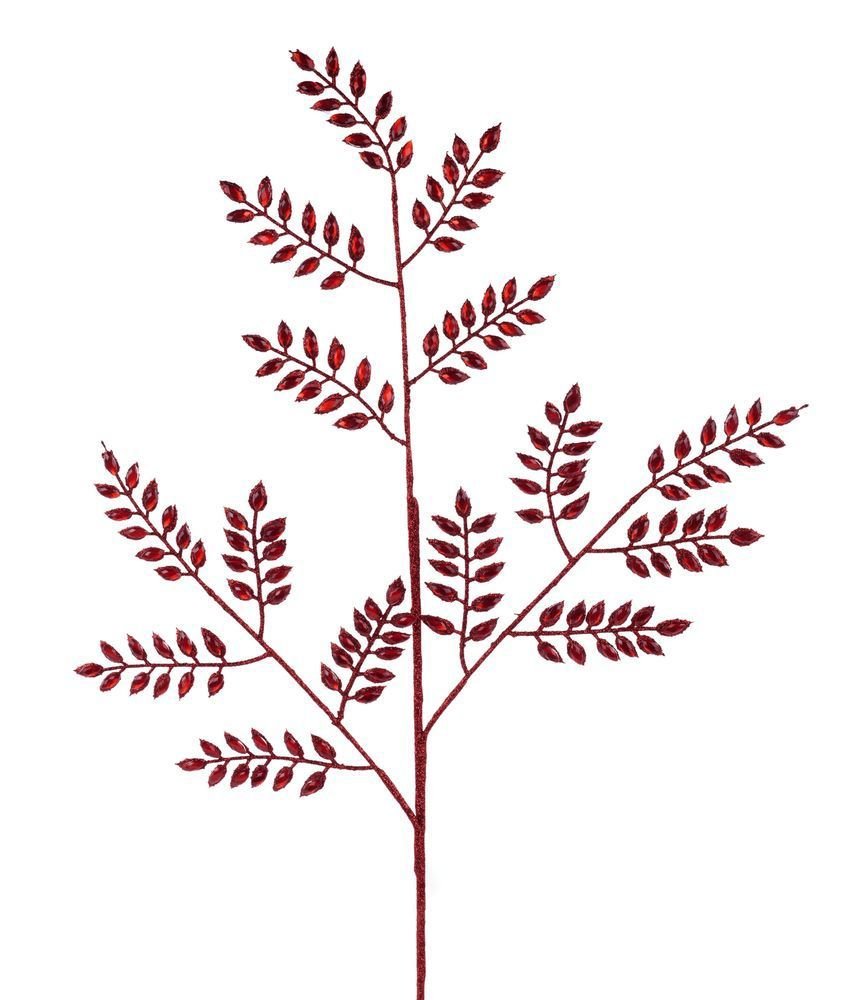 30"L Diamond/Glitter Leaf Spray Red - XS139224 - White Bayou Wreaths & Supply