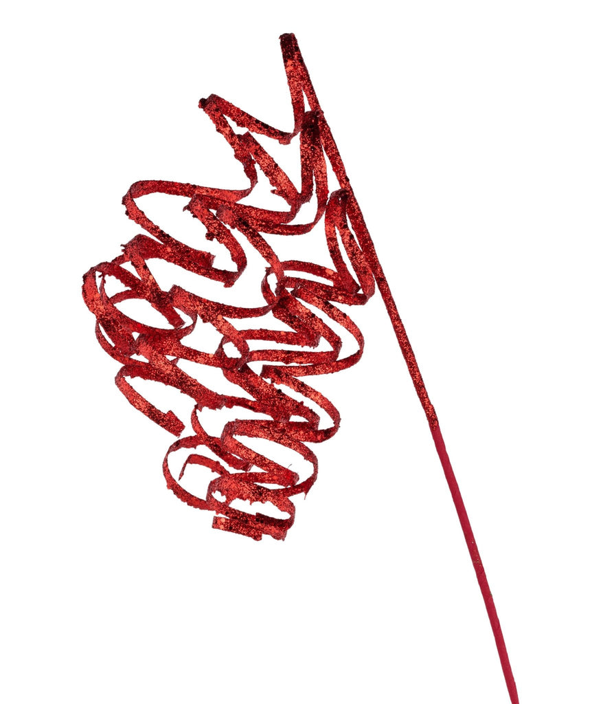 31" Curly Glitter Ribbon Spray – Whimsical Christmas Stem: Red| XS126924 - White Bayou Wreaths & Supply