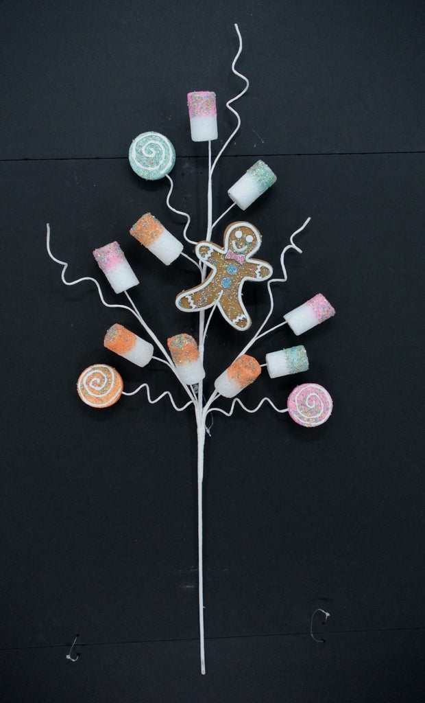 31" Marshmallow & Candy Spray with Gingerbread – Christmas Stem (63578 - MULTI) - White Bayou Wreaths & Supply