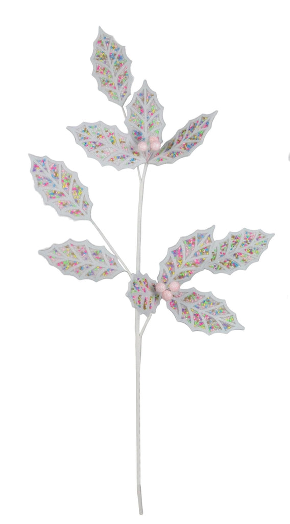 31"L Speckle Holly Leaf Spray Pink/Multi - XS116222 - White Bayou Wreaths & Supply