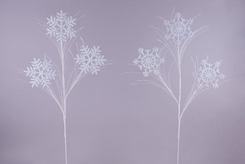 32" Glitter Snowflake Spray – Set of 2 Assorted White Holiday Picks - XS983527 - White Bayou Wreaths & Supply