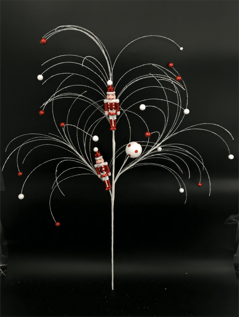 33" Nutcracker Spray – Red & White Christmas Pick (65297) - White Bayou Wreaths & Supply