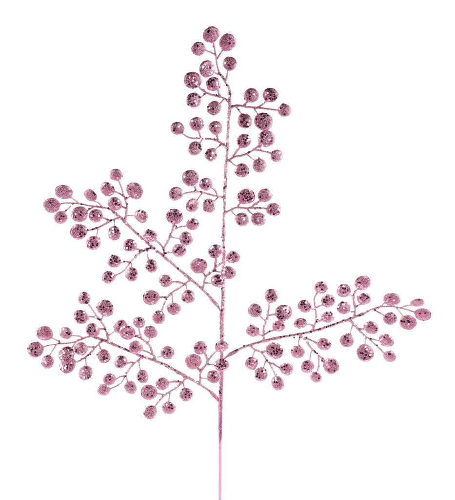 33"L Glitter Round Leaf Spray: Pink - XS226722 - White Bayou Wreaths & Supply