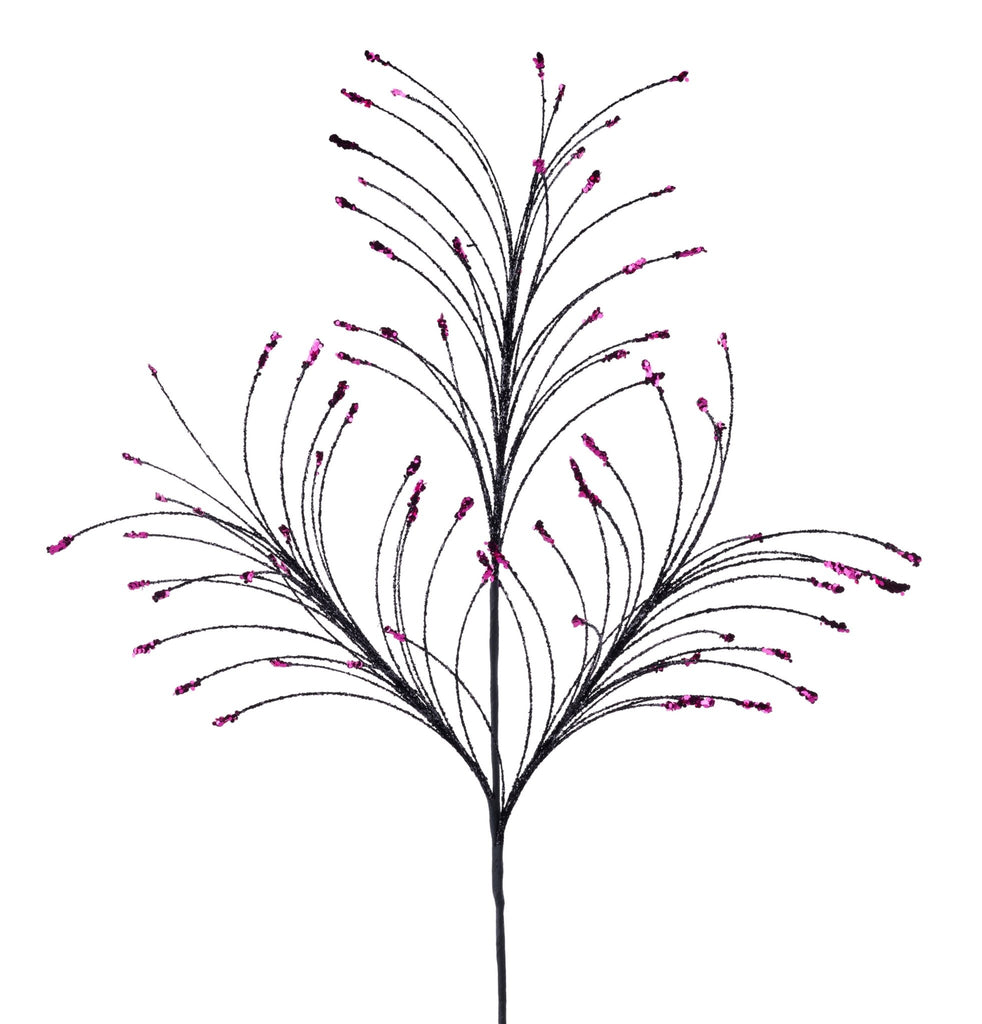 35" Black & Hot Pink Glitter Fishline Spray – Halloween & Glam Christmas Accent - XS1441Y5 - White Bayou Wreaths & Supply