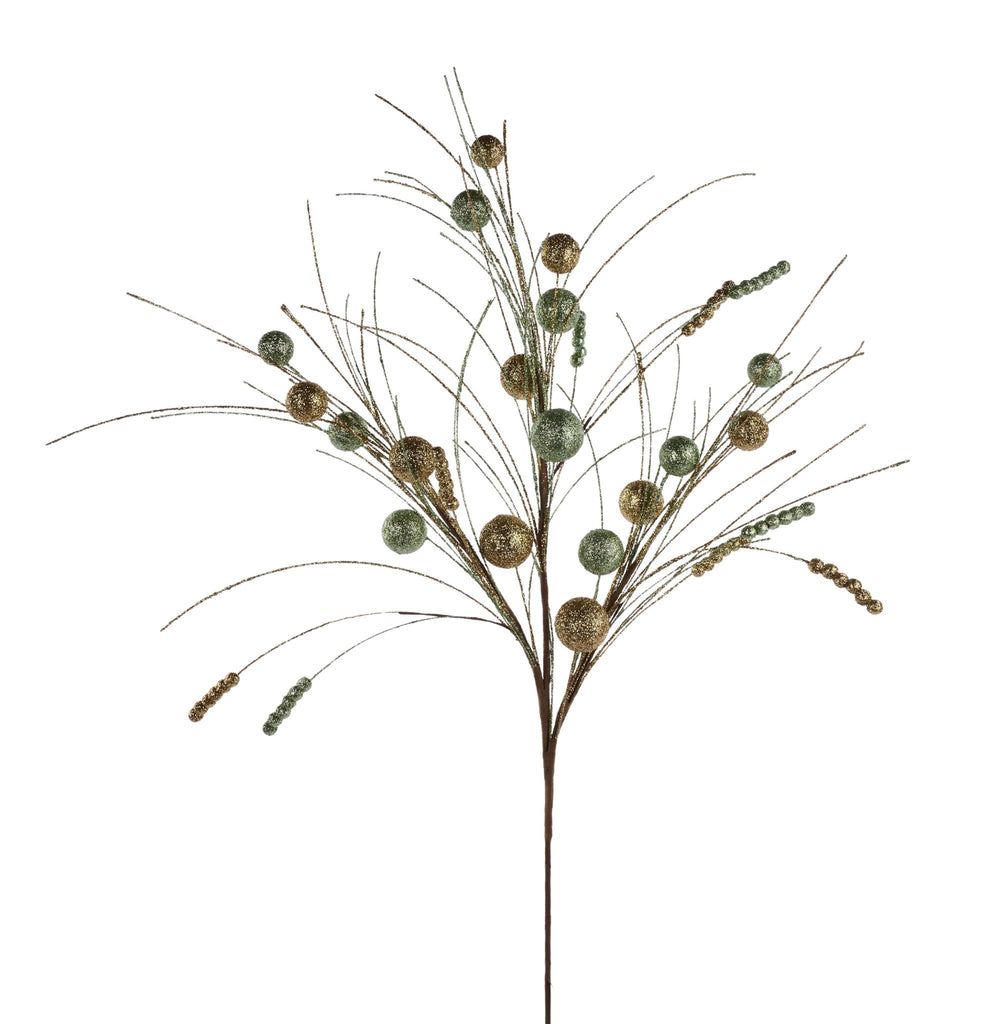 35"L Ball/Monofilament/Bead Spike Spray Sage Green/Gold - XS1389M7 - White Bayou Wreaths & Supply
