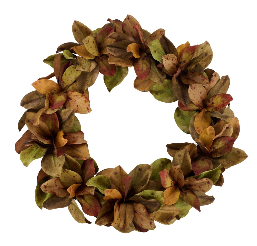 36" Dia Magnolia Leaf Wreath: Green, Brown | FG664746 - White Bayou Wreaths & Supply
