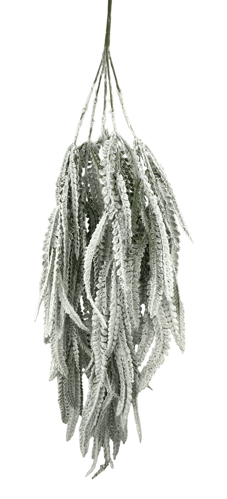 36" Hanging Plastic Frosted Beaded Fern Bush - 86614SNOW - White Bayou Wreaths & Supply