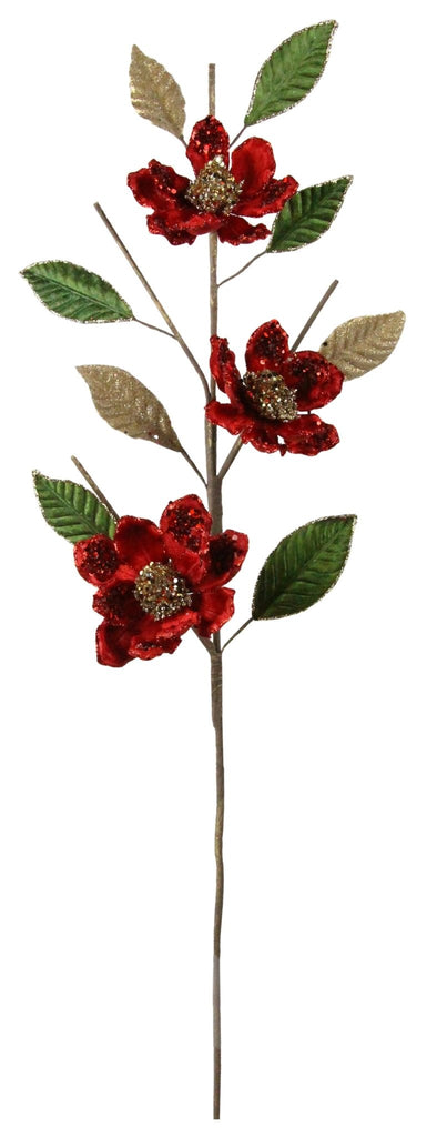 36"L Mini Magnolia/Leaf Spray Christmas Red - XS717424 - White Bayou Wreaths & Supply