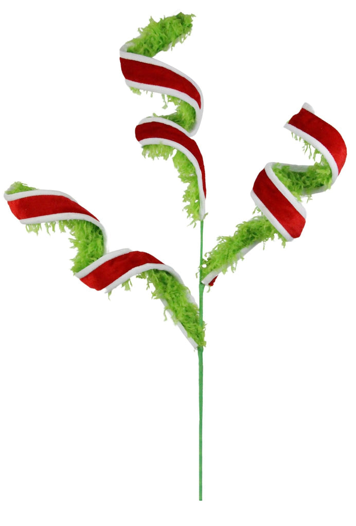 37" Furry Velvet Spiral Spray – Lime Green & Red | XP1028 - White Bayou Wreaths & Supply