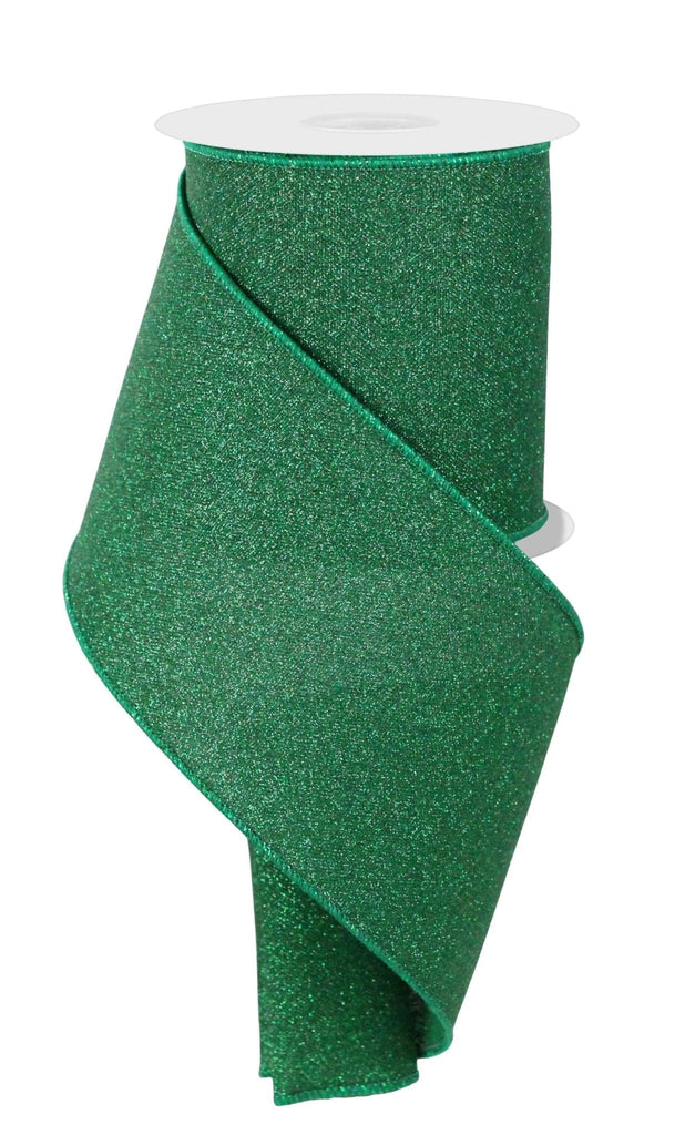 4" Emerald Green Fine Glitter Ribbon – Faux Royal | RGE179106 - White Bayou Wreaths & Supply