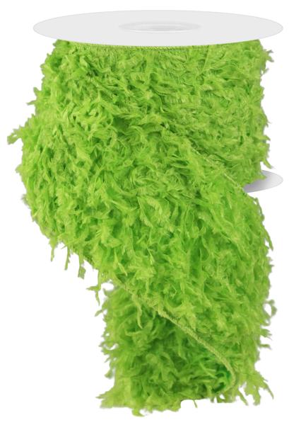 4" Furry Ribbon – Lime Green, Soft Textured (10 Yards) | RN588609 - White Bayou Wreaths & Supply