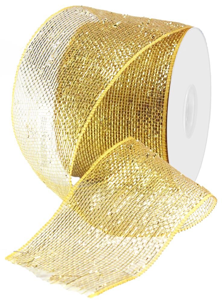 4" x 25yd Metallic Gold/Brown W/Gold Foil mesh RS200508 - White Bayou Wreaths & Supply