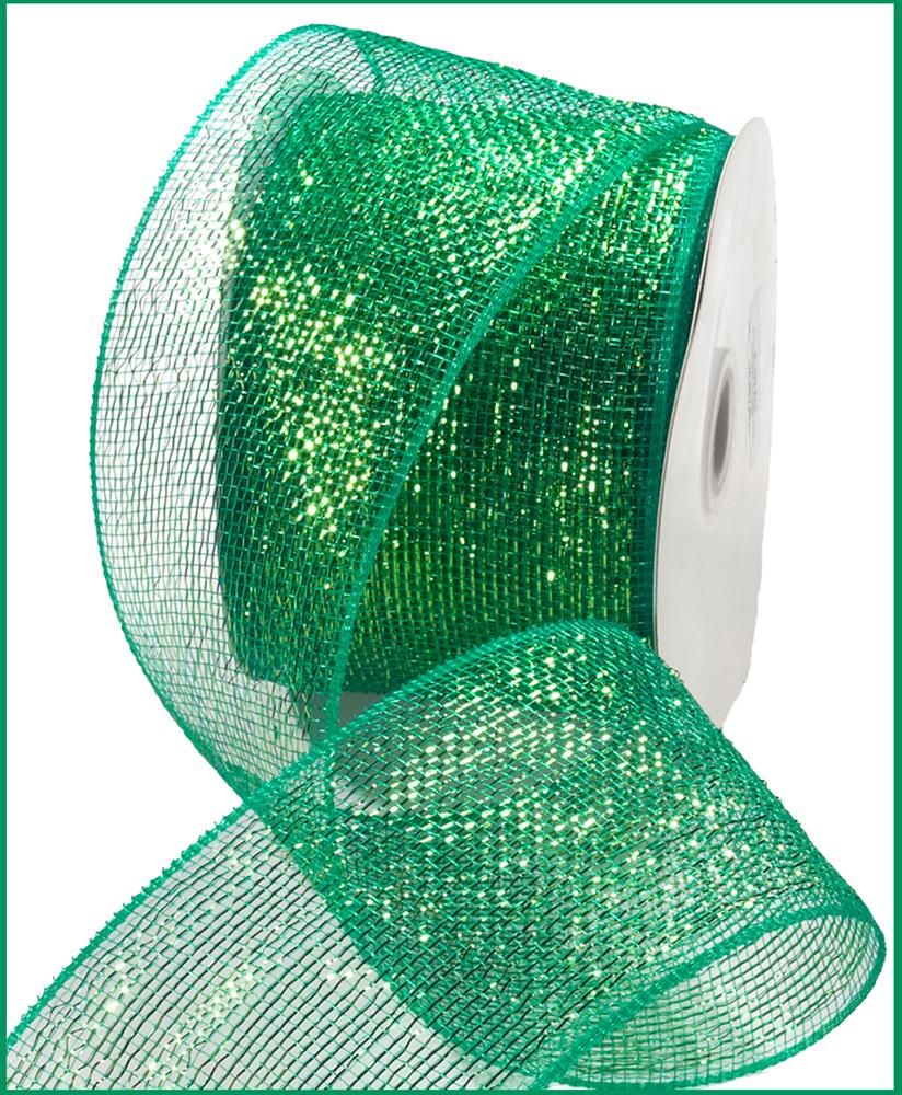 4" x 25yd Metallic Mesh EMERALD W/EMERALD FOIL RS200506 - White Bayou Wreaths & Supply