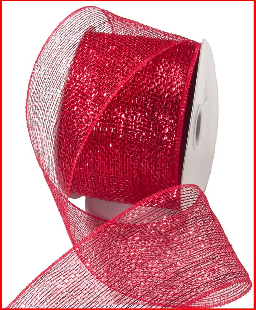 4" x 25yd Metallic Red W/Red Foil mesh RS200524 - White Bayou Wreaths & Supply