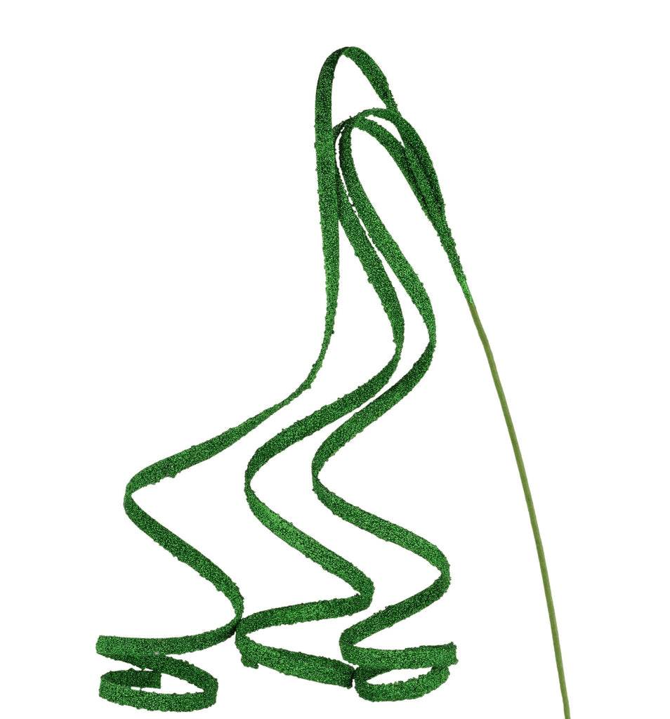 41"L Curly Glitter Ribbon Spray – Whimsical Christmas: Emerald GReen | XS127106 - White Bayou Wreaths & Supply