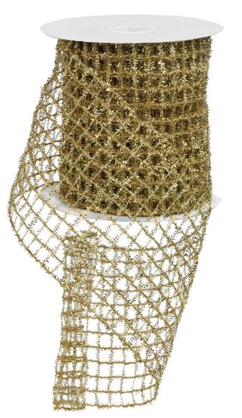 4.25" Tinsel Mesh: Gold (10 Yards) RM997408 - White Bayou Wreaths & Supply