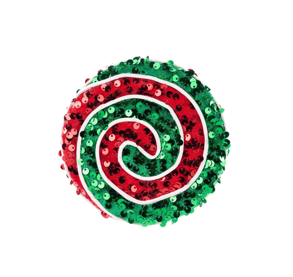 4.75" Peppermint Swirl Ornament – Red & Green Sequins Candy Design | XJ5378AR - White Bayou Wreaths & Supply