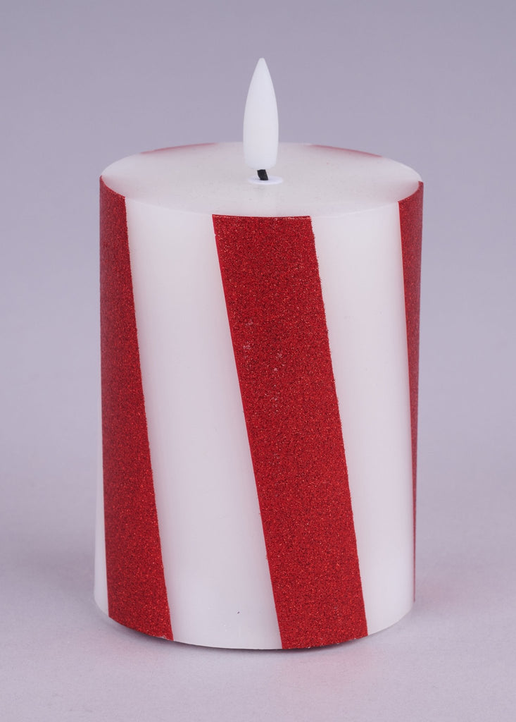 4"H Flameless LED Candle – Candy Cane Striped Holiday Décor | LL6023 - White Bayou Wreaths & Supply