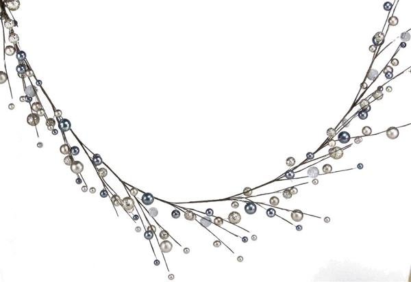 5'L Glittered Ball/Diamond Garland: Smoke Blue, Champagne - XG670538 - White Bayou Wreaths & Supply