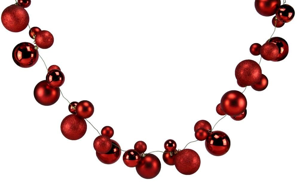 6' Mixed Ball Cluster Garland: Red - XG910924 - White Bayou Wreaths & Supply