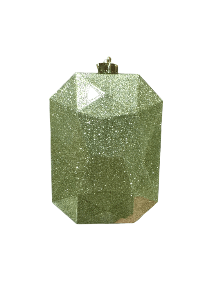 6.25"L x 4.25"W Glitter Rect Gem Ornament: Sage Green - XJ7167X8 - White Bayou Wreaths & Supply