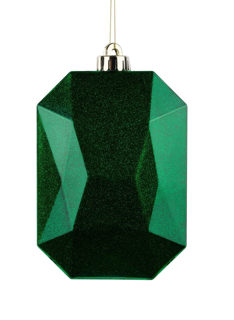 6.25"L x 4.25"W Glitter Rectangle Gem Ornament: Emerald Green | XJ717106 - White Bayou Wreaths & Supply