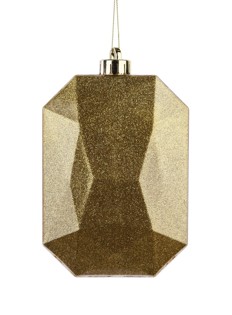 6.25"L x 4.25"W Glitter Rectangle Gem Ornament: Gold | XJ717108 - White Bayou Wreaths & Supply