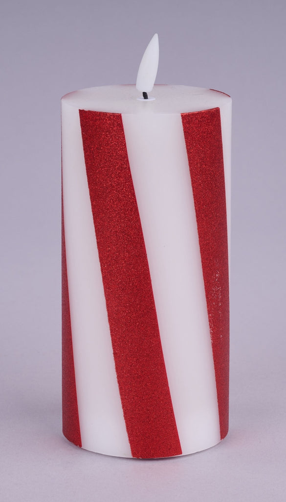 6"H Flameless LED Candle – Candy Cane Striped Holiday Décor | LL6024 - White Bayou Wreaths & Supply