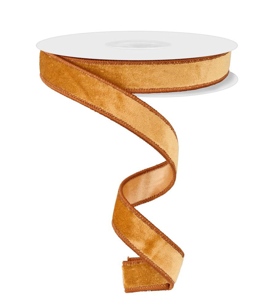 7/8" x 10yd Deluxe Velvet/Satin Backing: Antique Gold | RGE765872 - White Bayou Wreaths & Supply