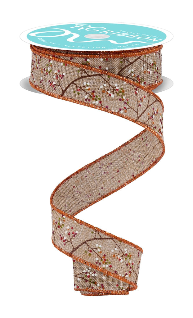 7/8" x 10yd Mini Berry Branch: Light Beige, Orange, Burgundy | RGF747401 - White Bayou Wreaths & Supply