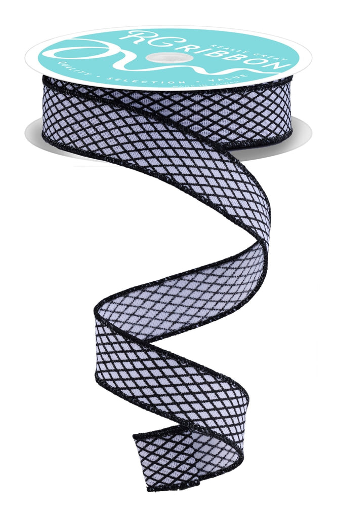 7/8" x 10yd Mini Harlequin: White, Black | RGF769827 - White Bayou Wreaths & Supply
