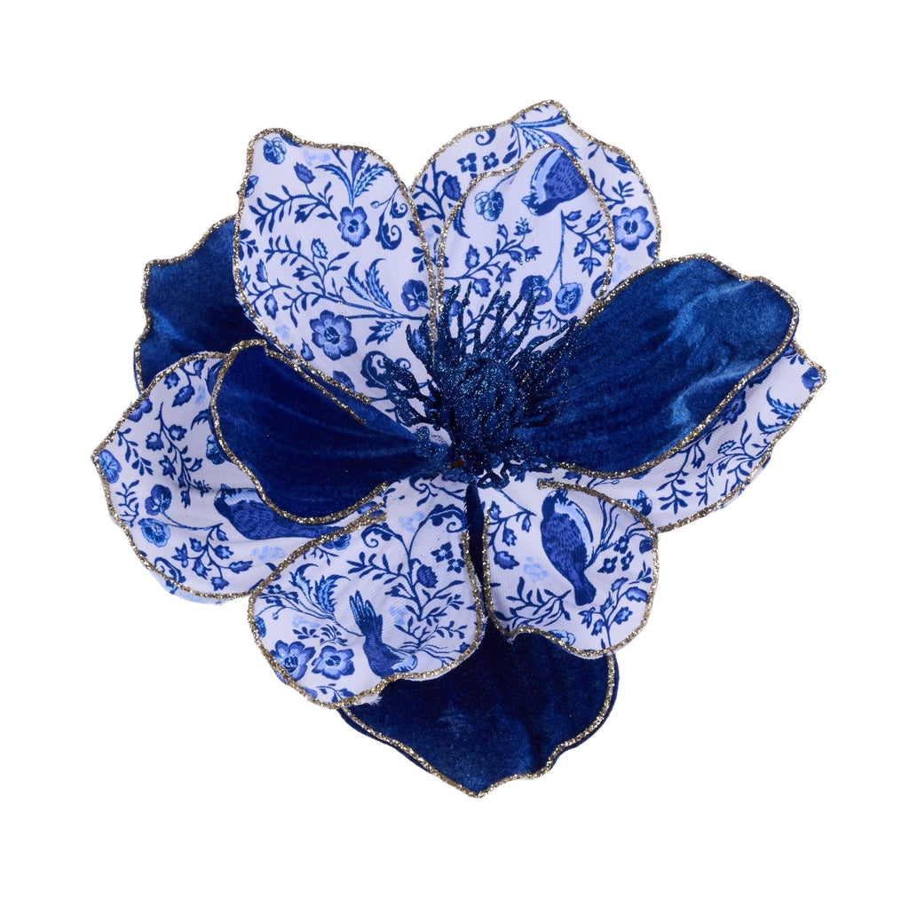 7"Dia x 4.5"H Glttr/Velvet Magnolia Blue White - XS765803 - White Bayou Wreaths & Supply
