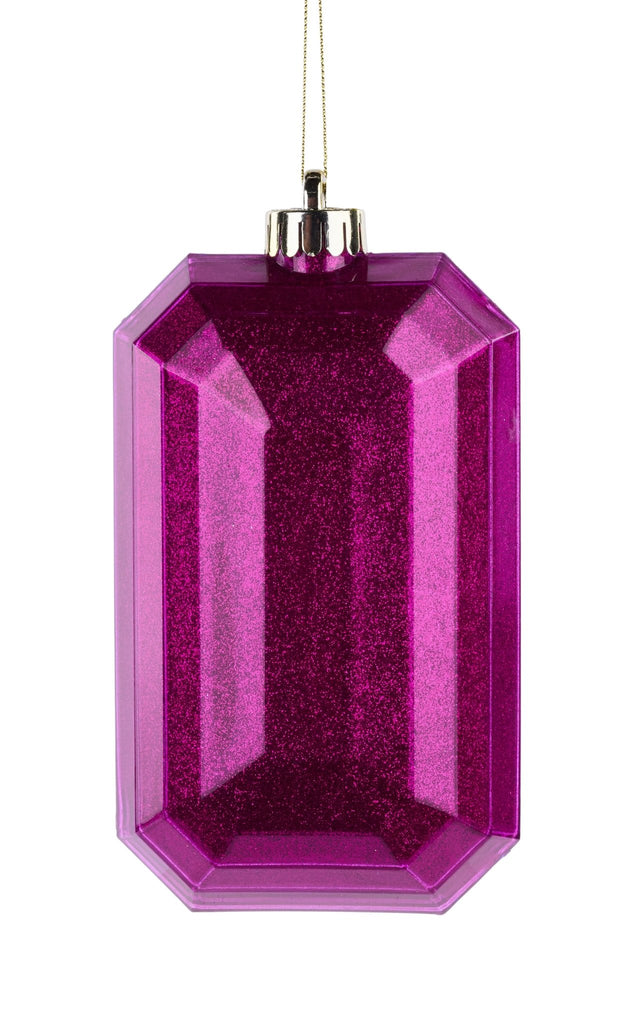 7"L x 4"W Glitter Rectangle Gem Ornament: Fuchsia - XJ717007 - White Bayou Wreaths & Supply