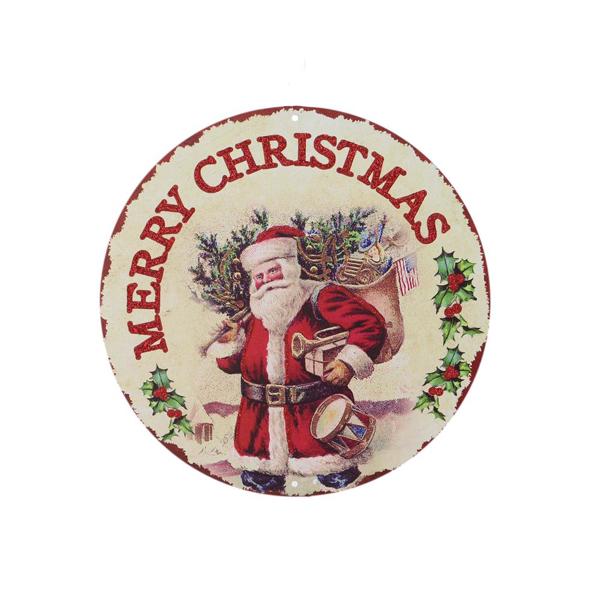 8" Round Vintage Santa Merry Christmas Sign – MD0935 - White Bayou Wreaths & Supply