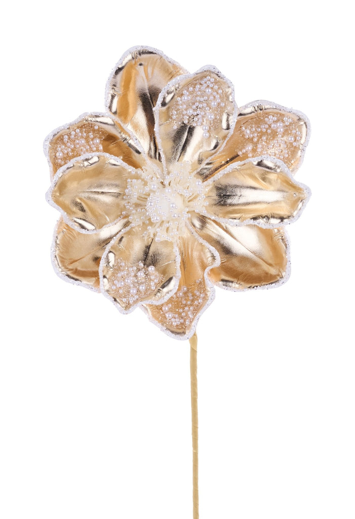 8"Dia Metallic/Pearl Magnolia Stem Champagne - XS720935 - White Bayou Wreaths & Supply