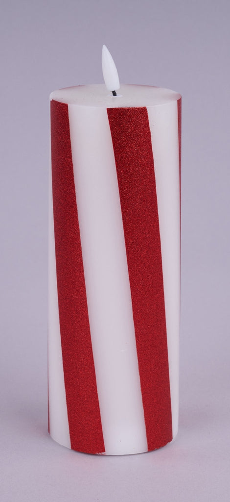 8"H Flameless LED Candle – Candy Cane Striped Holiday Décor | LL6025 - White Bayou Wreaths & Supply