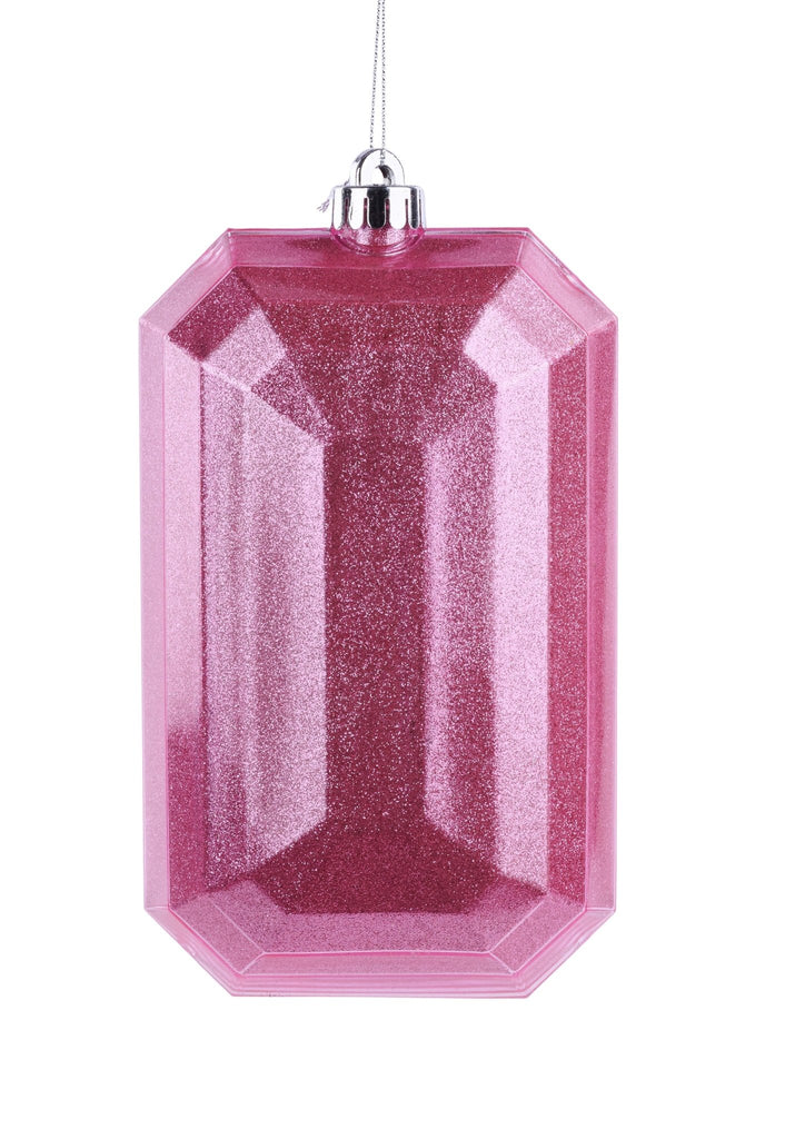 8"L x 5"W Glitter Rectangle Gem Ornament: Pink - XJ717222 - White Bayou Wreaths & Supply