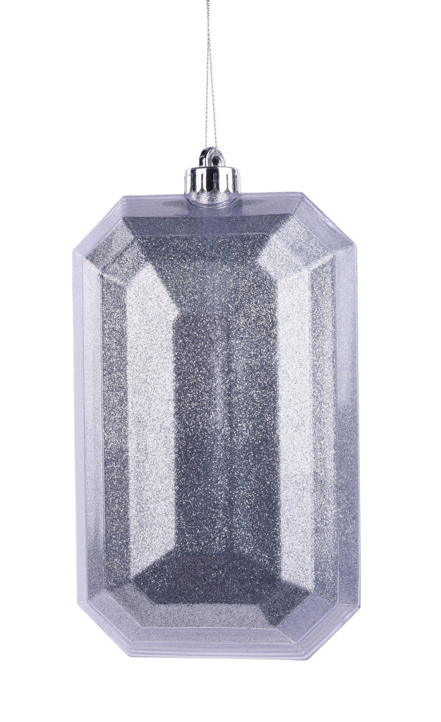 8"L x 5"W Glitter Rectangle Gem Ornament: Silver | XJ716826 - White Bayou Wreaths & Supply