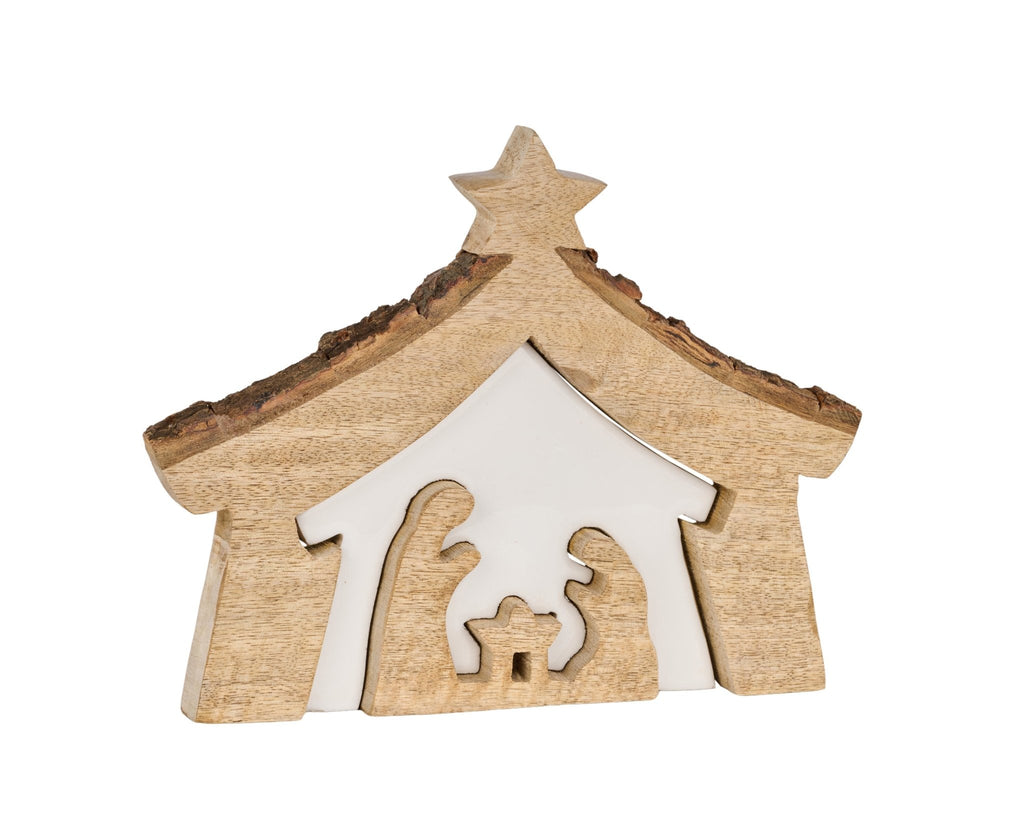 9.75"L Mango Wood 3 - In - 1 Manger | XN9328 - White Bayou Wreaths & Supply
