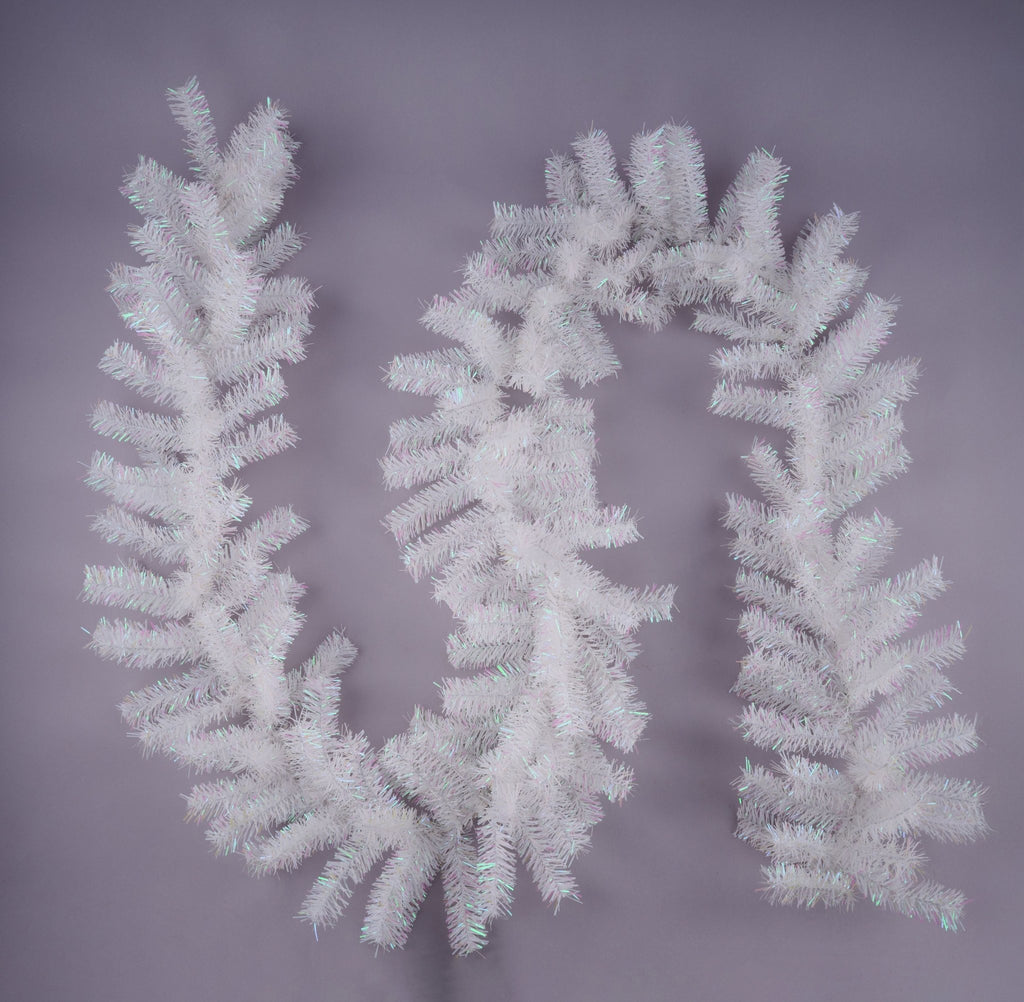 9Ftx10" Metallic Garland x 201 Tips - Iridescent White - XX965050 - White Bayou Wreaths & Supply