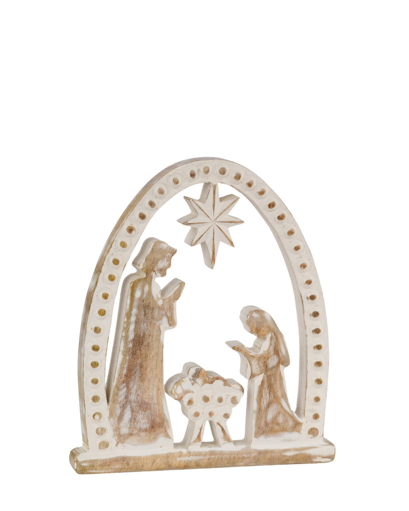 9"H x 8"L Mangowood Nativity XN9324 - White Bayou Wreaths & Supply