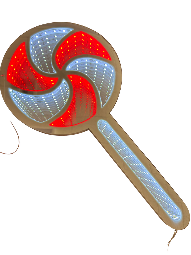 “Designers Excellence 15.75 inch red and white infinity lollipop LED Christmas decoration, hanging candy swirl holiday décor accent”