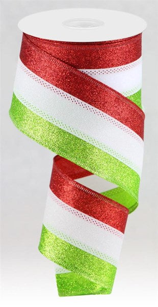 Reliant 2.5 Glitter Wired Mardi Gras Stripe Ribbon