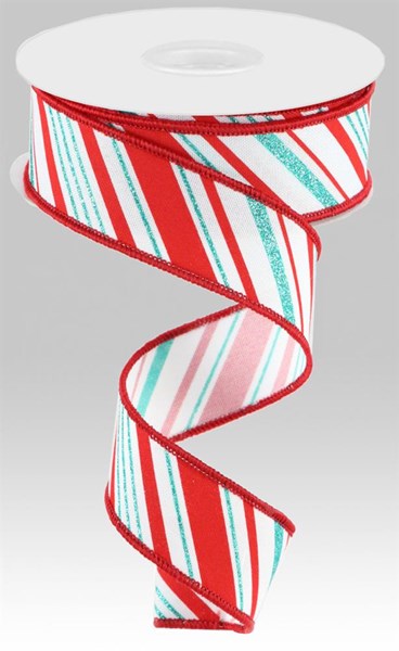 1.5 Peppermint Stripes: White, Red, Ice Blue (10 Yards) RGC161027