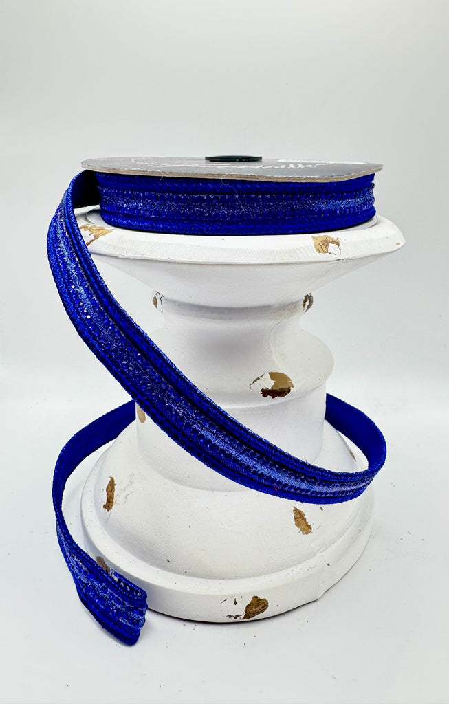 Farrisilk 0.75" Semiprecious Royal Blue Ribbon – wired shimmer holiday ribbon, 5 yards | RK811-26
