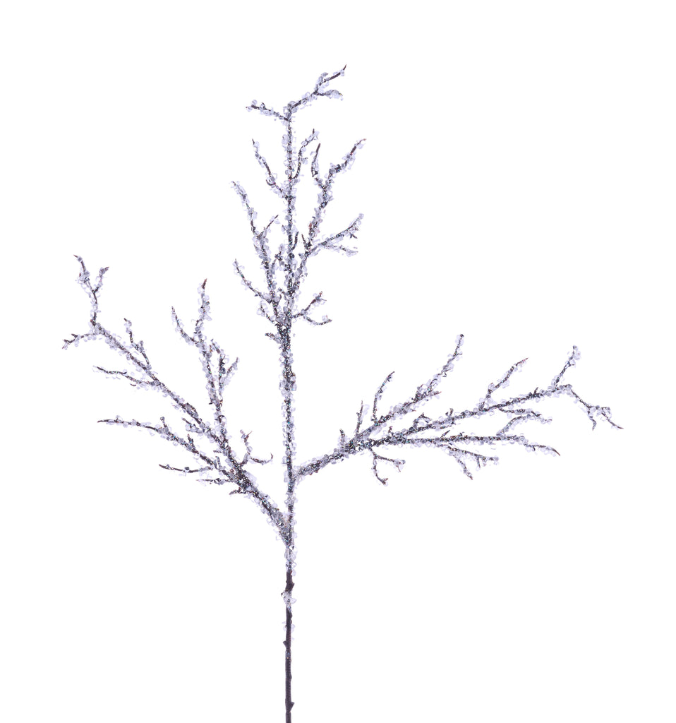 19-inch iced glitter twig spray with silver and brown frosted branches for holiday decorating